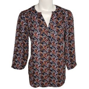 Womens‎ Van Heusen Floral Print Split Neck Blouse Top Sz XS